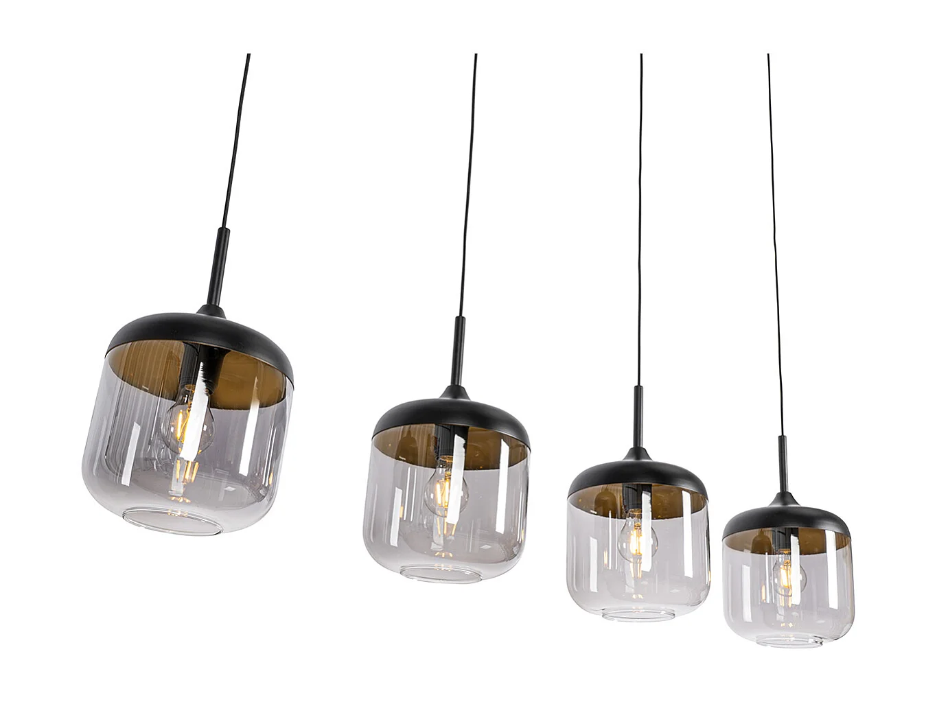 Suspension design noire avec verre doré et fumé 4 lumières - Kyan