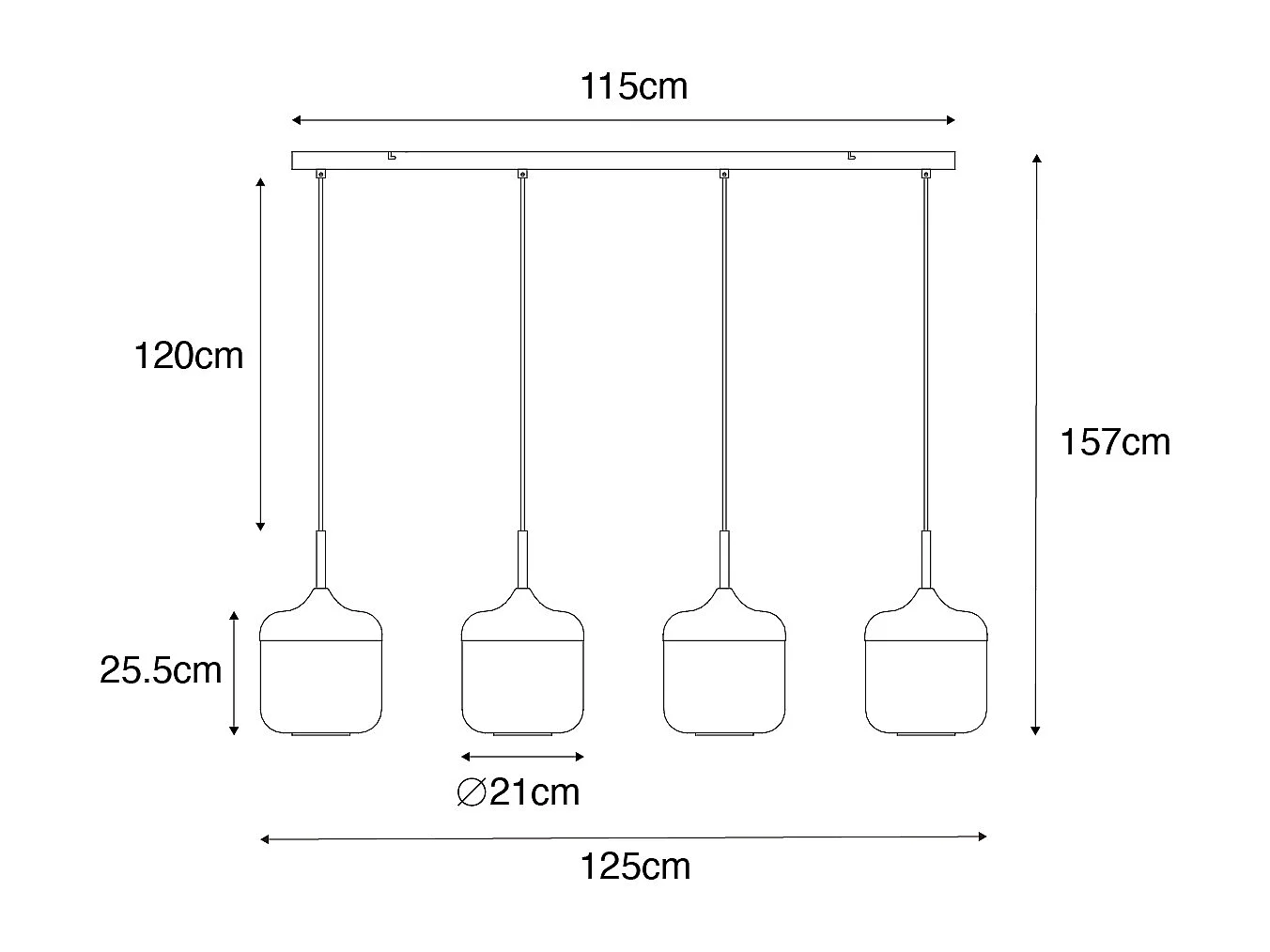 Suspension design noire avec verre doré et fumé 4 lumières - Kyan