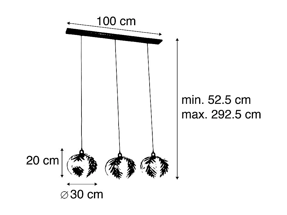 Suspension vintage dorée oblongue 3 lumières - Botanica