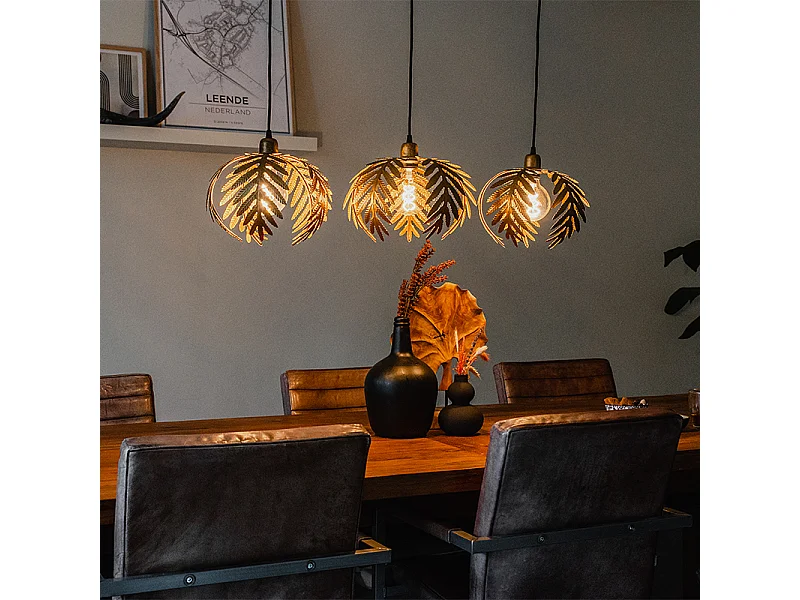 Suspension vintage dorée oblongue 3 lumières - Botanica