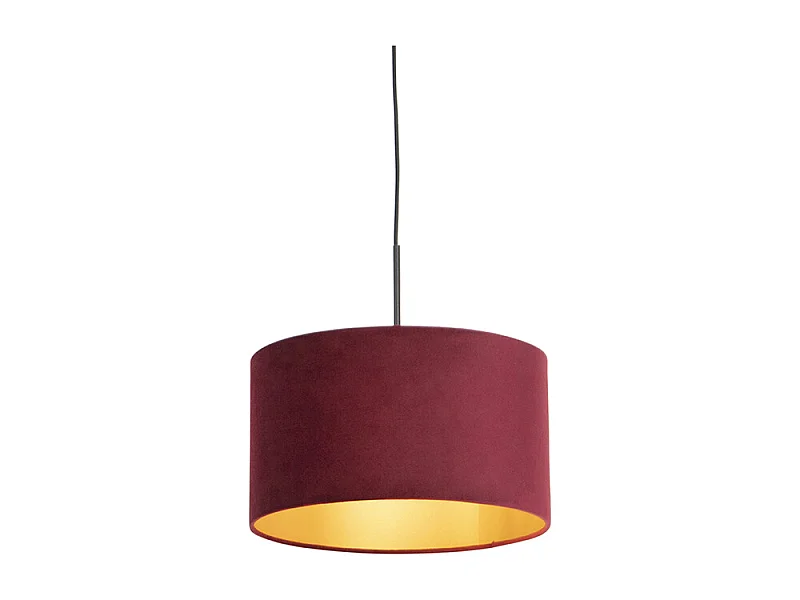 Suspension noire avec abat-jour en velours rouge et or 35 cm - Combi