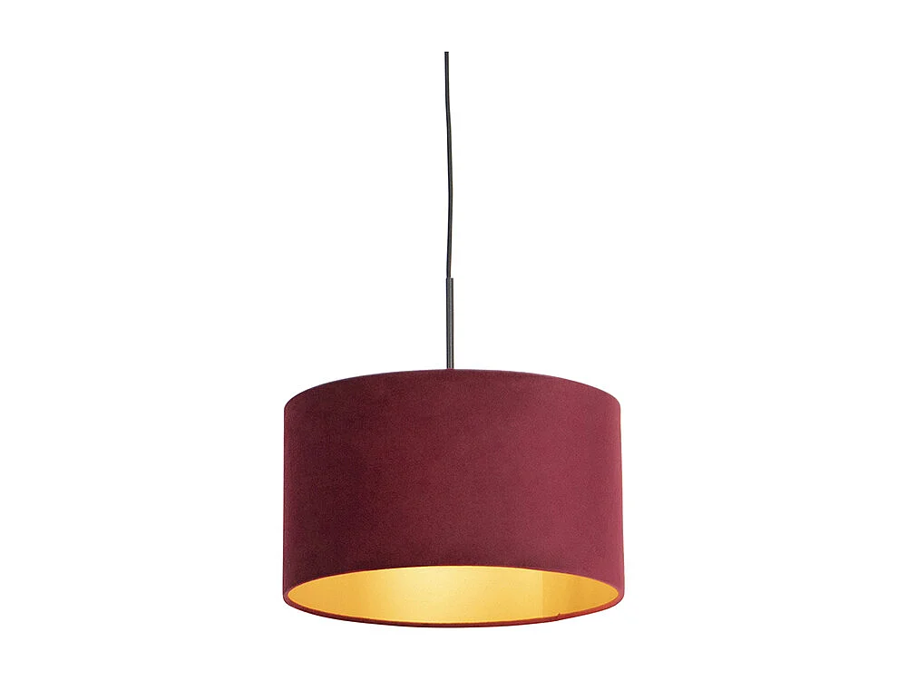 Suspension noire avec abat-jour en velours rouge et or 35 cm - Combi