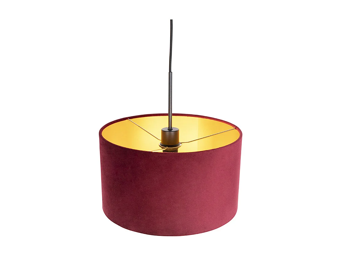 Suspension noire avec abat-jour en velours rouge et or 35 cm - Combi
