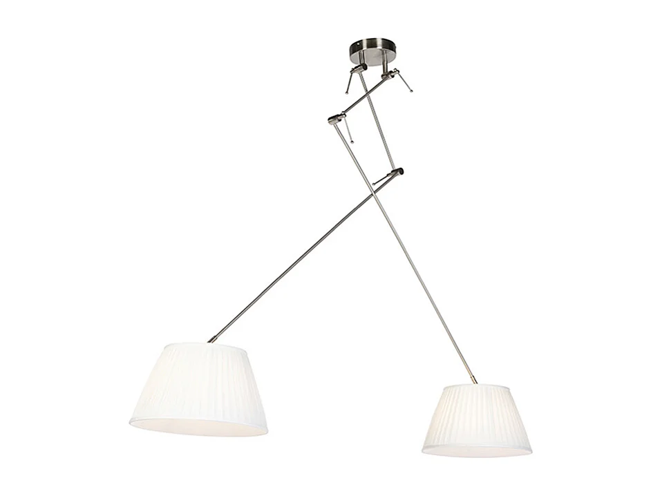Suspension en acier avec abat-jour plissés crème 35 cm 2 lumières - Blitz