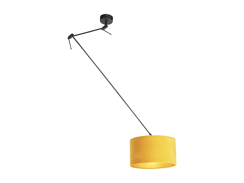 Suspension noire avec abat-jour en velours ocre et or 35 cm - Blitz