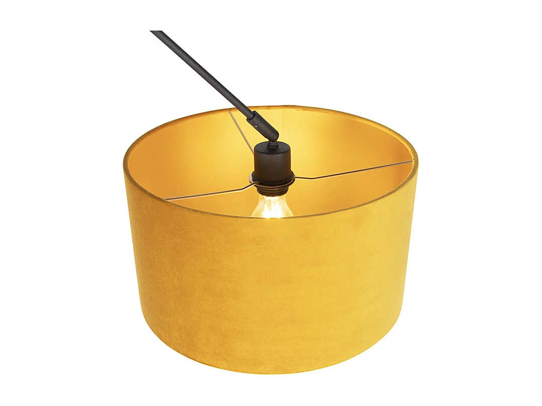 Suspension noire avec abat-jour en velours ocre et or 35 cm - Blitz