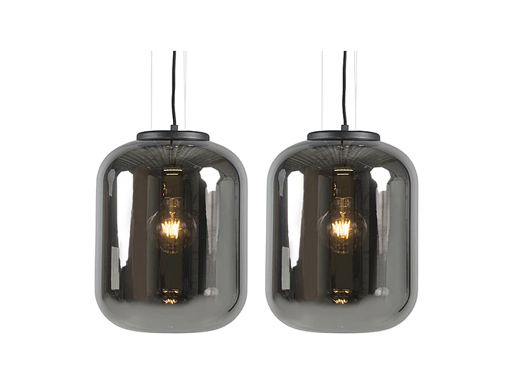 Lot de 2 lampes suspendues design noir avec verre fumé - Bliss