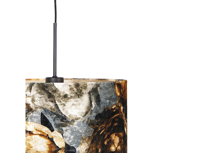 Suspension moderne noire avec abat-jour fleurs 35 cm - Combi