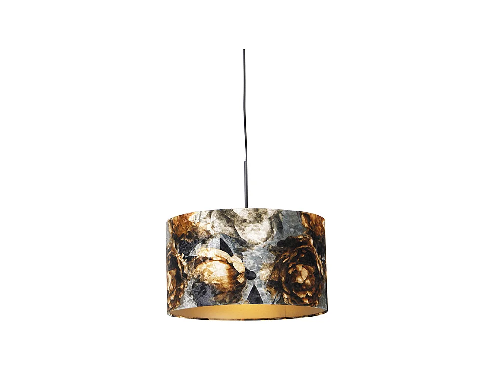 Suspension moderne noire avec abat-jour fleurs 35 cm - Combi
