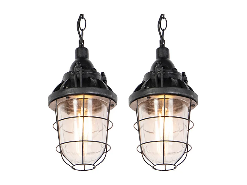 Ensemble de 2 lampes suspendues industrielles noires - Cabine