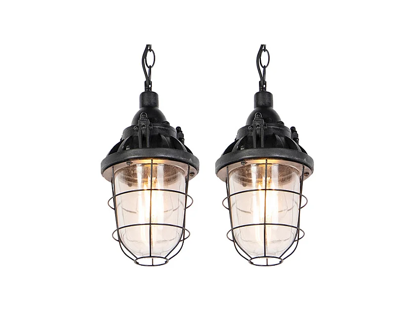 Ensemble de 2 lampes suspendues industrielles noires - Cabine