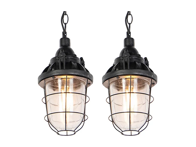 Ensemble de 2 lampes suspendues industrielles noires - Cabine