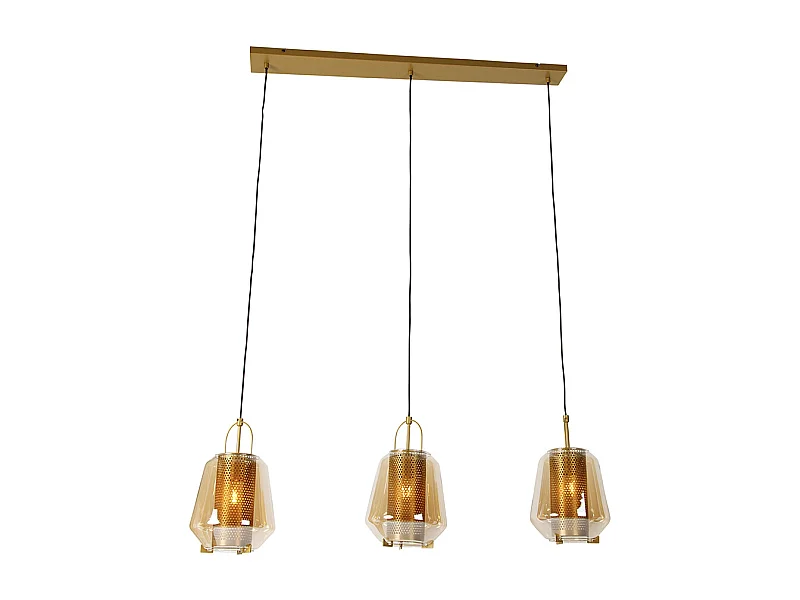 Suspension or avec verre ambré 23 cm oblong 3 lumières - Kevin