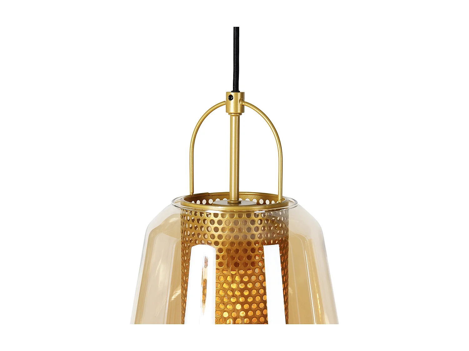 Suspension or avec verre ambré 23 cm oblong 3 lumières - Kevin