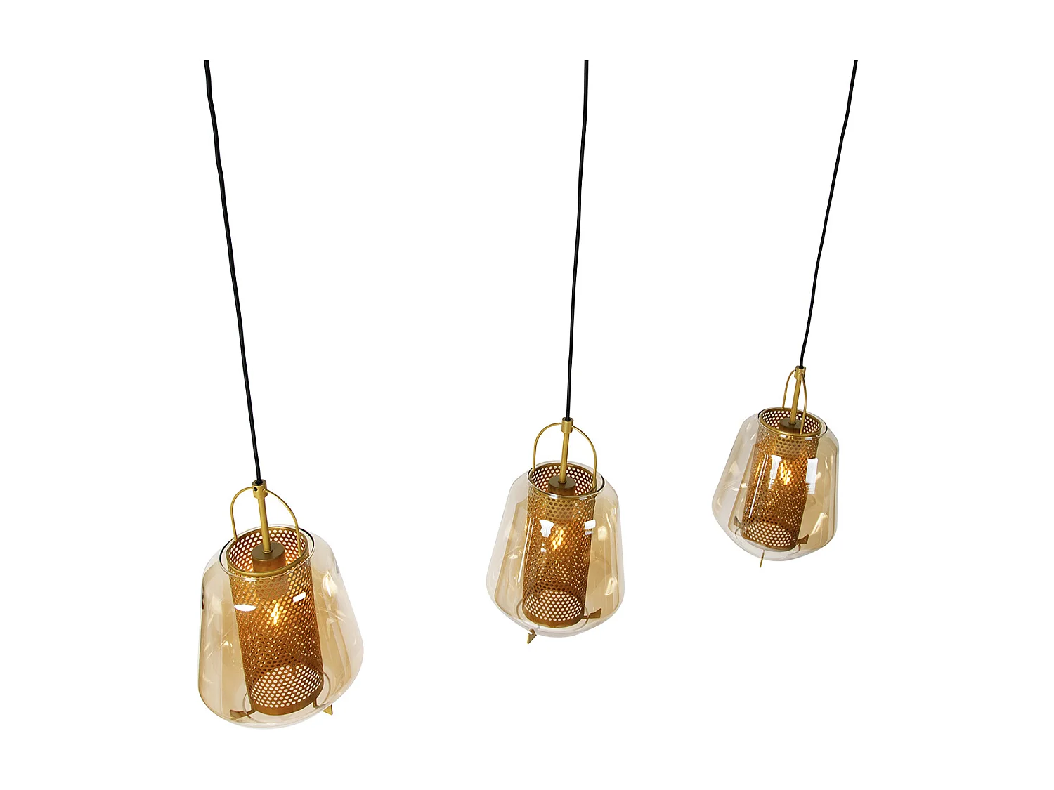 Suspension or avec verre ambré 23 cm oblong 3 lumières - Kevin