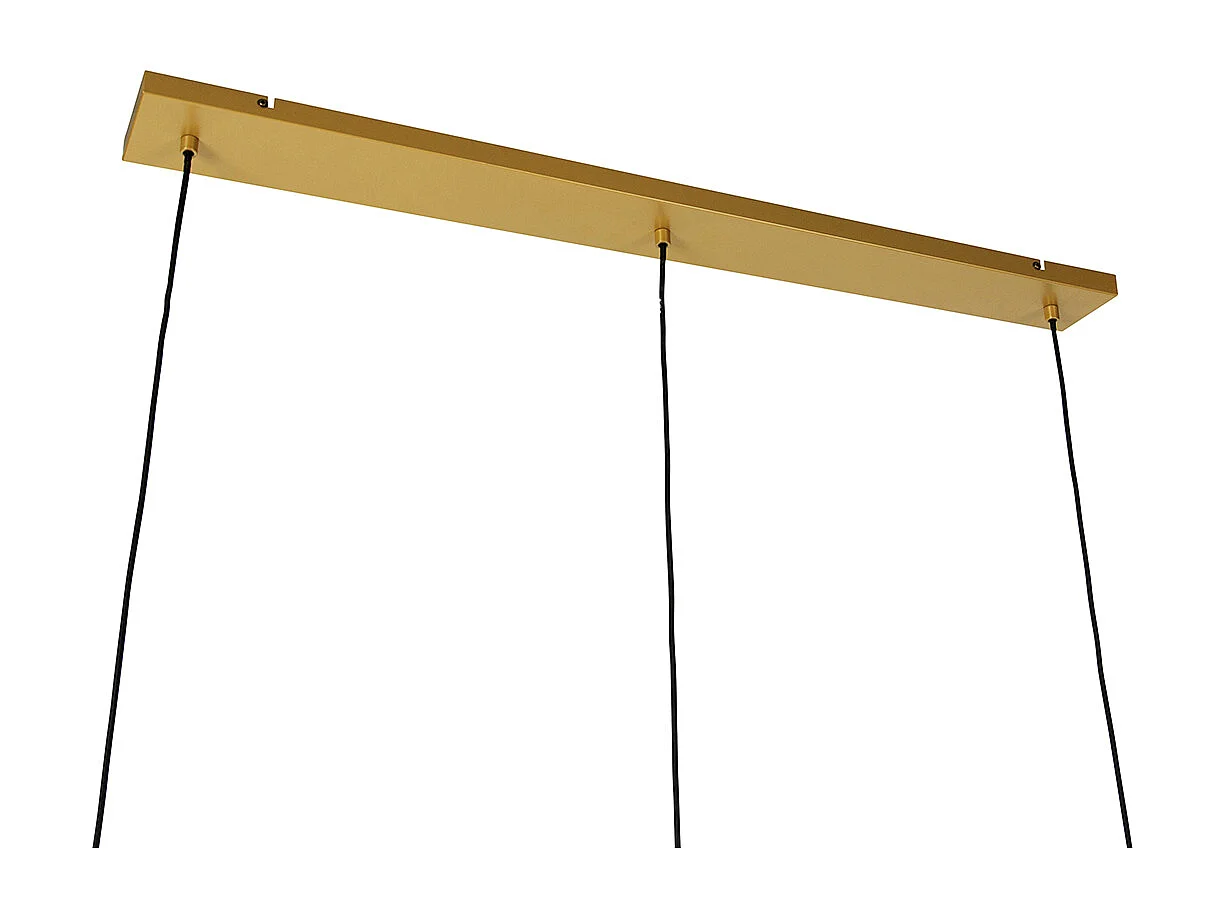 Suspension dorée avec verre ambre 23 cm oblongue 3 lumières - Kevin