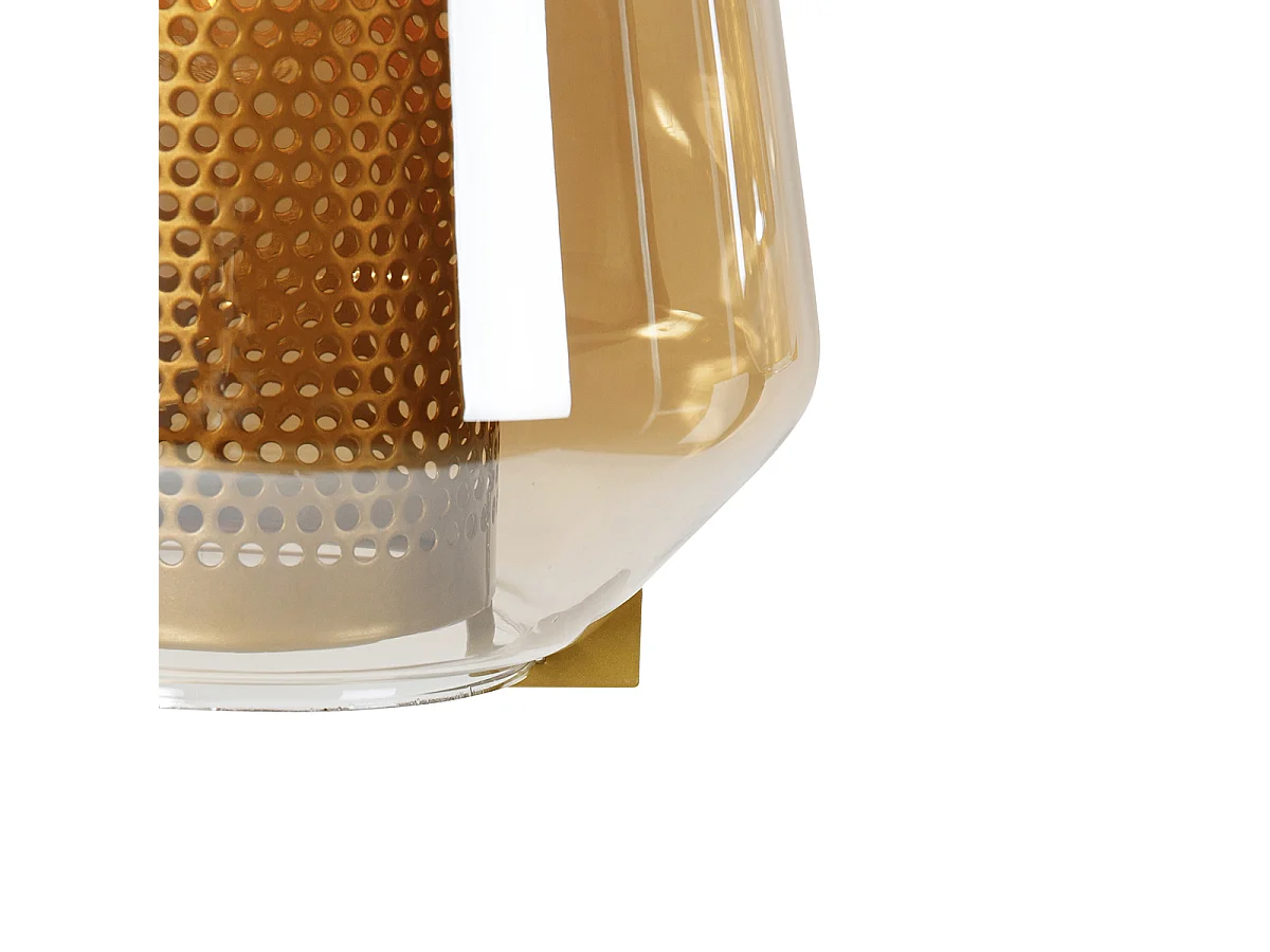 Suspension dorée avec verre ambre 23 cm oblongue 3 lumières - Kevin