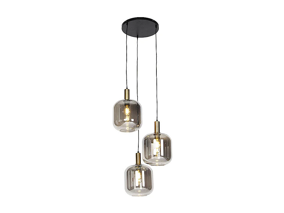 Lampe à suspension design noir avec or avec verre fumé 3 lumières - Zuzanna