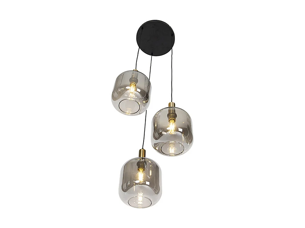 Lampe à suspension design noir avec or avec verre fumé 3 lumières - Zuzanna