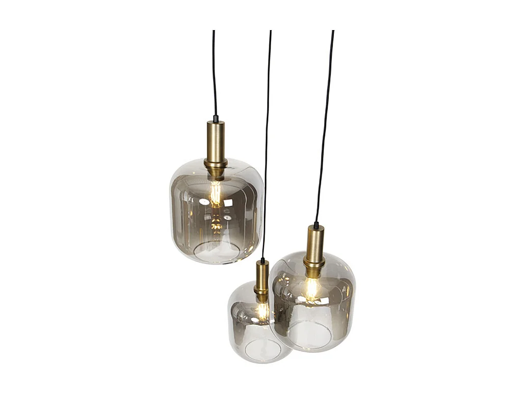 Lampe à suspension design noir avec or avec verre fumé 3 lumières - Zuzanna