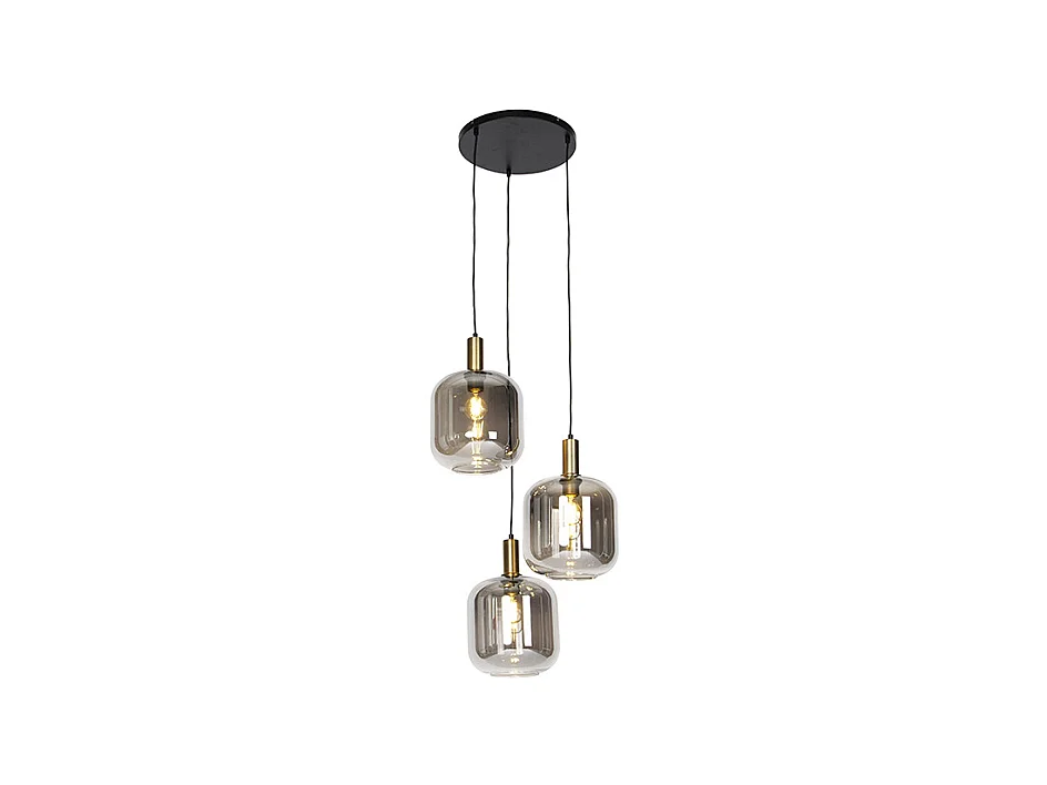 Lampe à suspension design noir avec or avec verre fumé 3 lumières - Zuzanna