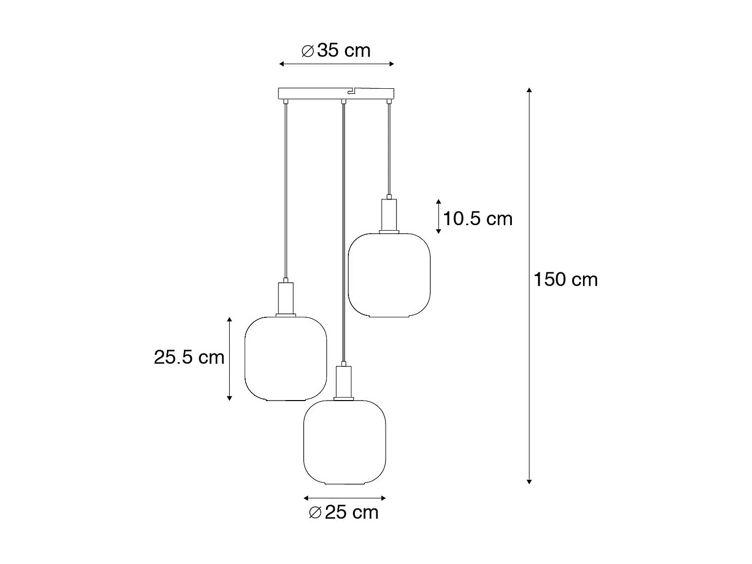 Suspension design noire avec verre doré et fumé 3 lumières - Zuzanna