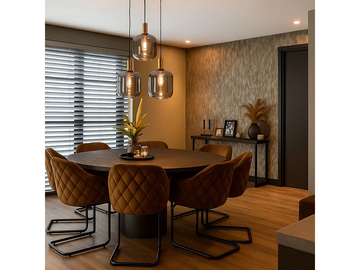 Suspension design noire avec verre doré et fumé 3 lumières - Zuzanna