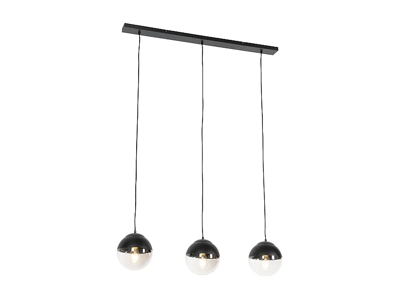 Suspension rétro noire avec verre transparent oblong 3 lumières - Eclipse
