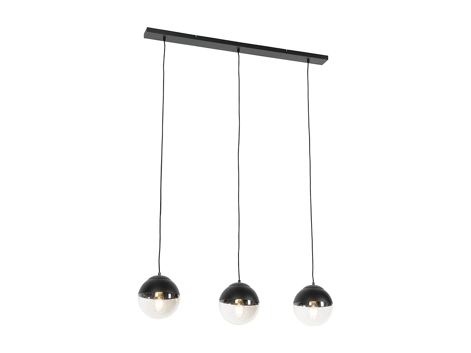 Suspension rétro noire avec verre transparent oblong 3 lumières - Eclipse