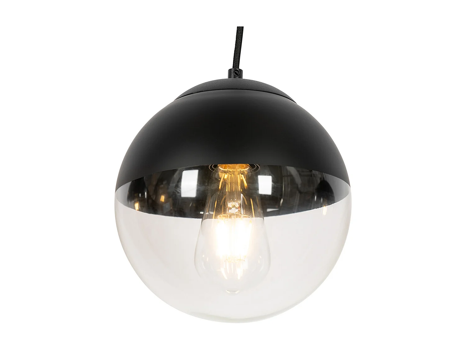 Suspension rétro noire avec verre transparent oblong 3 lumières - Eclipse