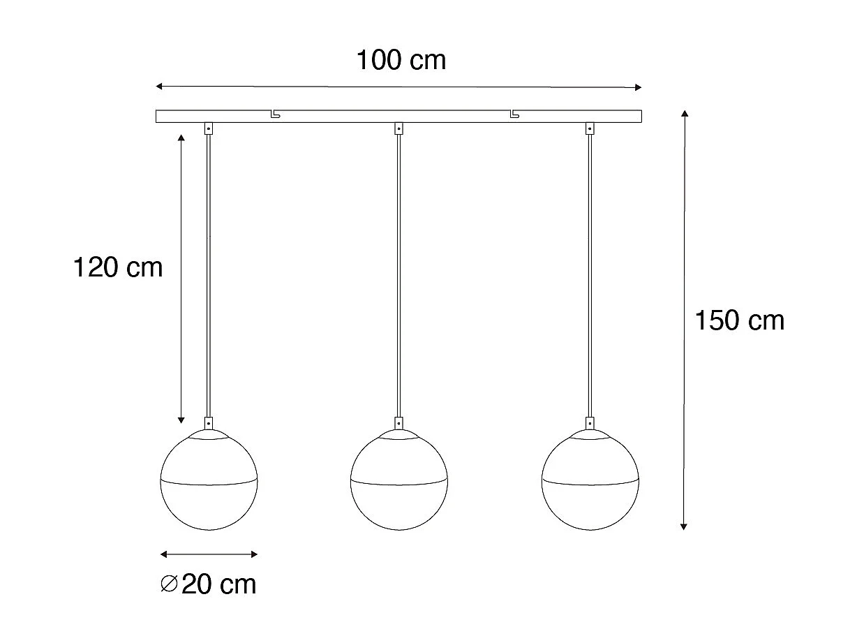 Suspension rétro noire avec verre transparent oblong 3 lumières - Eclipse