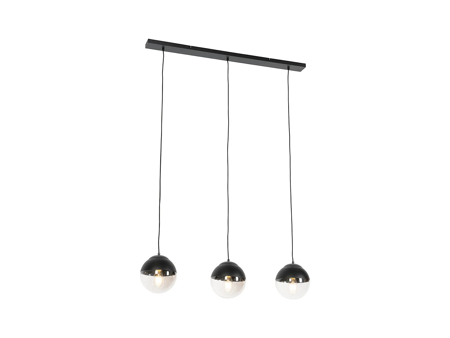 Lampe à suspension rétro noire avec verre clair allongée 3 lumières - Eclipse