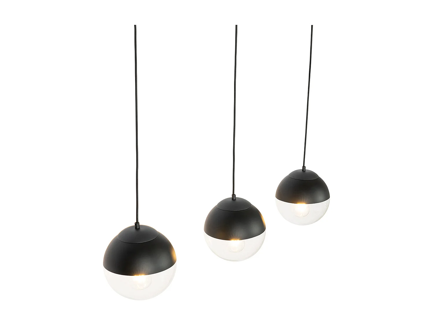 Suspension rétro noire avec verre transparent oblong 3 lumières - Eclipse