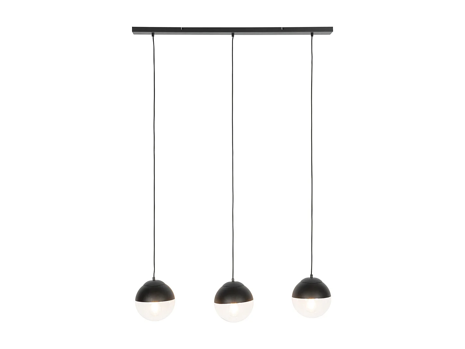 Suspension rétro noire avec verre transparent oblong 3 lumières - Eclipse