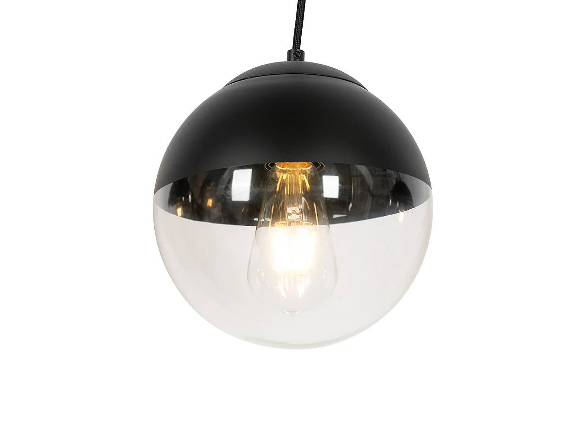 Suspension rétro noire avec verre transparent oblong 3 lumières - Eclipse