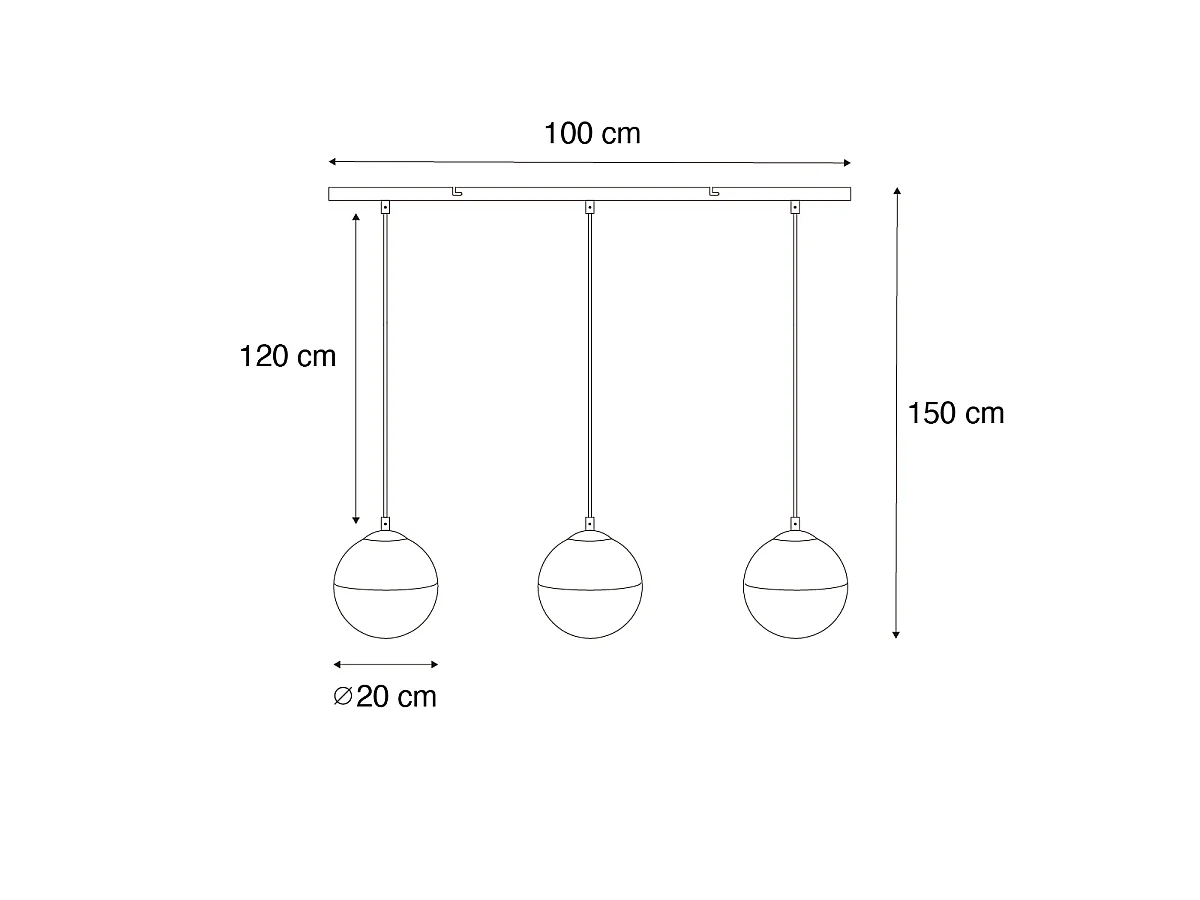 Suspension rétro noire avec verre transparent oblong 3 lumières - Eclipse