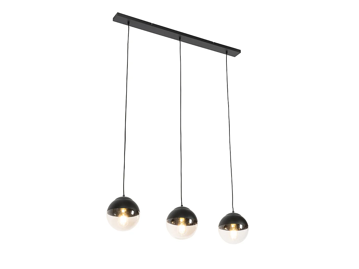 Suspension rétro noire avec verre transparent oblong 3 lumières - Eclipse