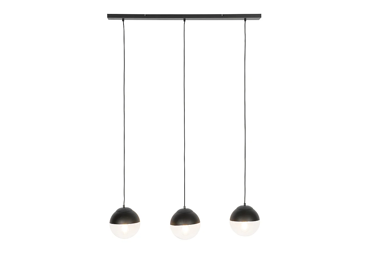 Suspension rétro noire avec verre transparent oblong 3 lumières - Eclipse