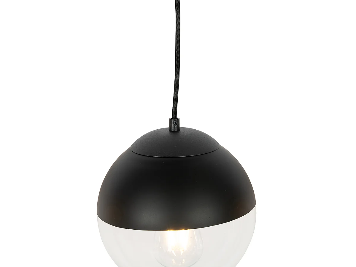 Suspension rétro noire avec verre transparent oblong 3 lumières - Eclipse