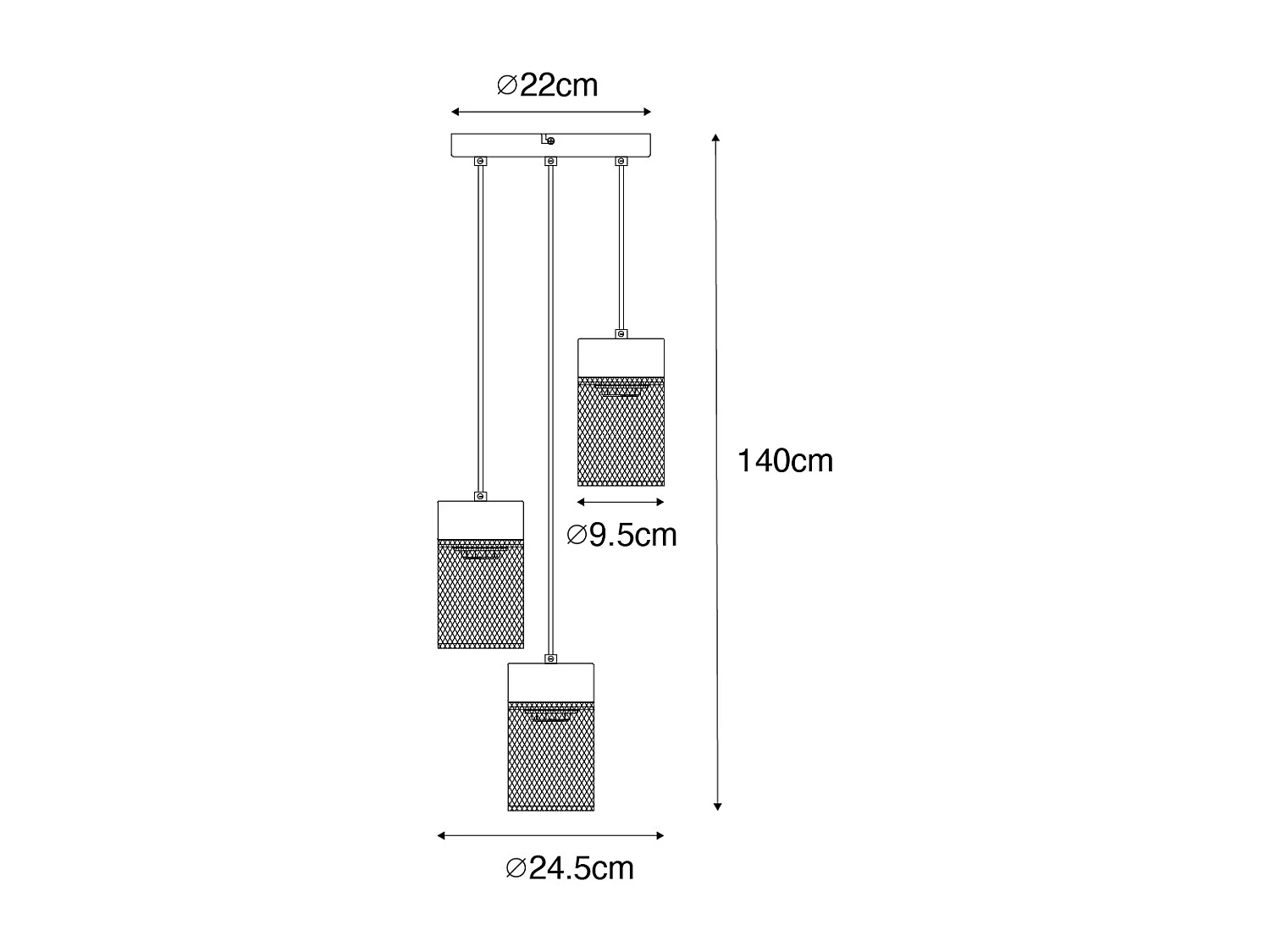 Suspension industrielle noire 3 lumières - Jim