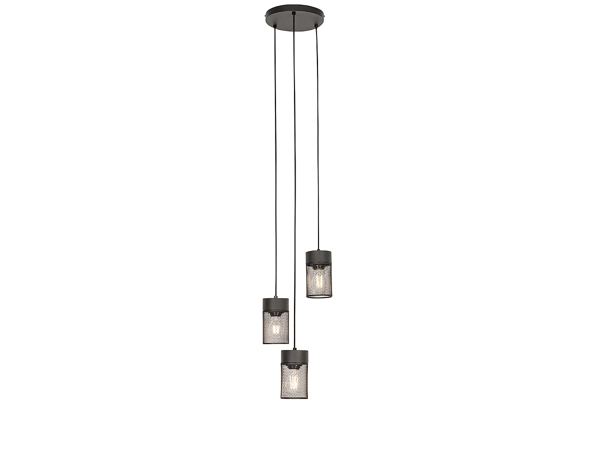 Suspension industrielle noire 3 lumières - Jim