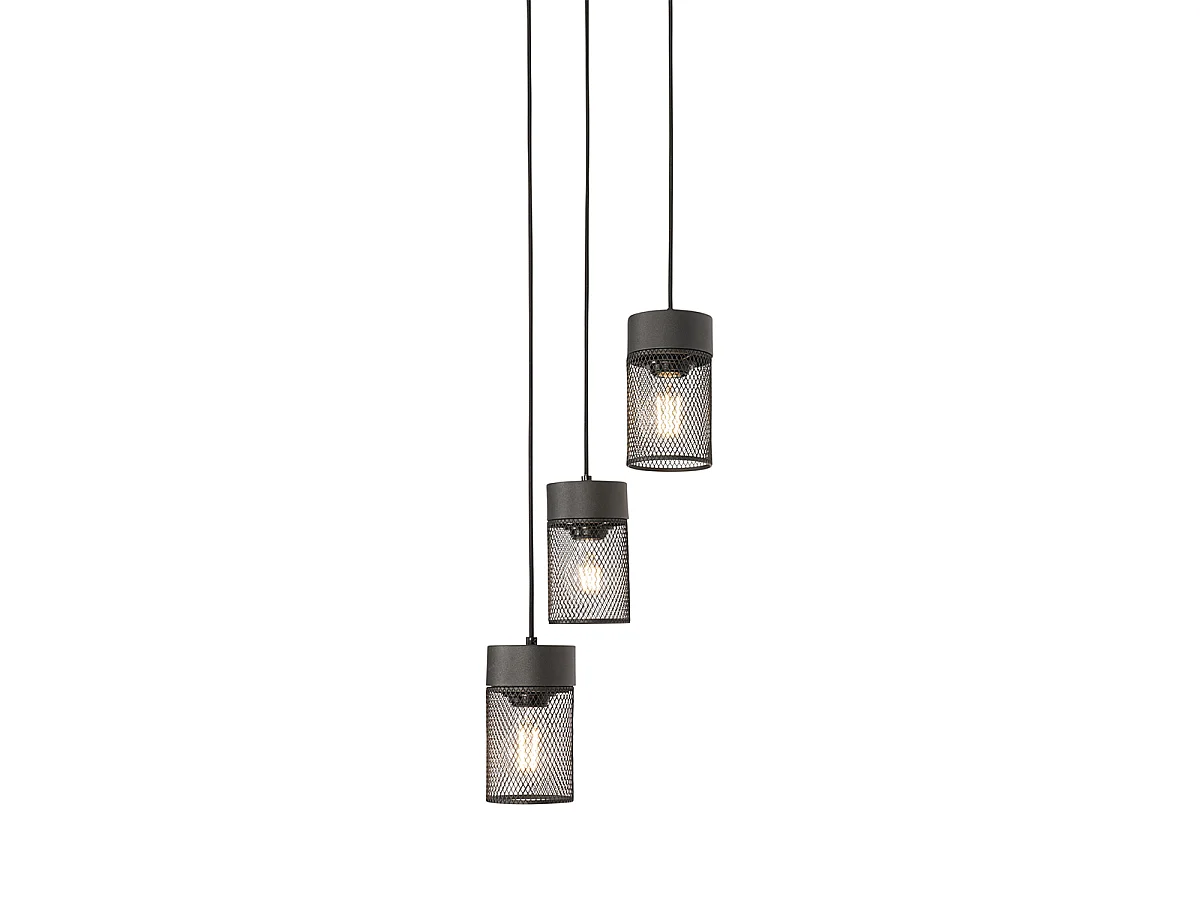 Suspension industrielle noire 3 lumières - Jim