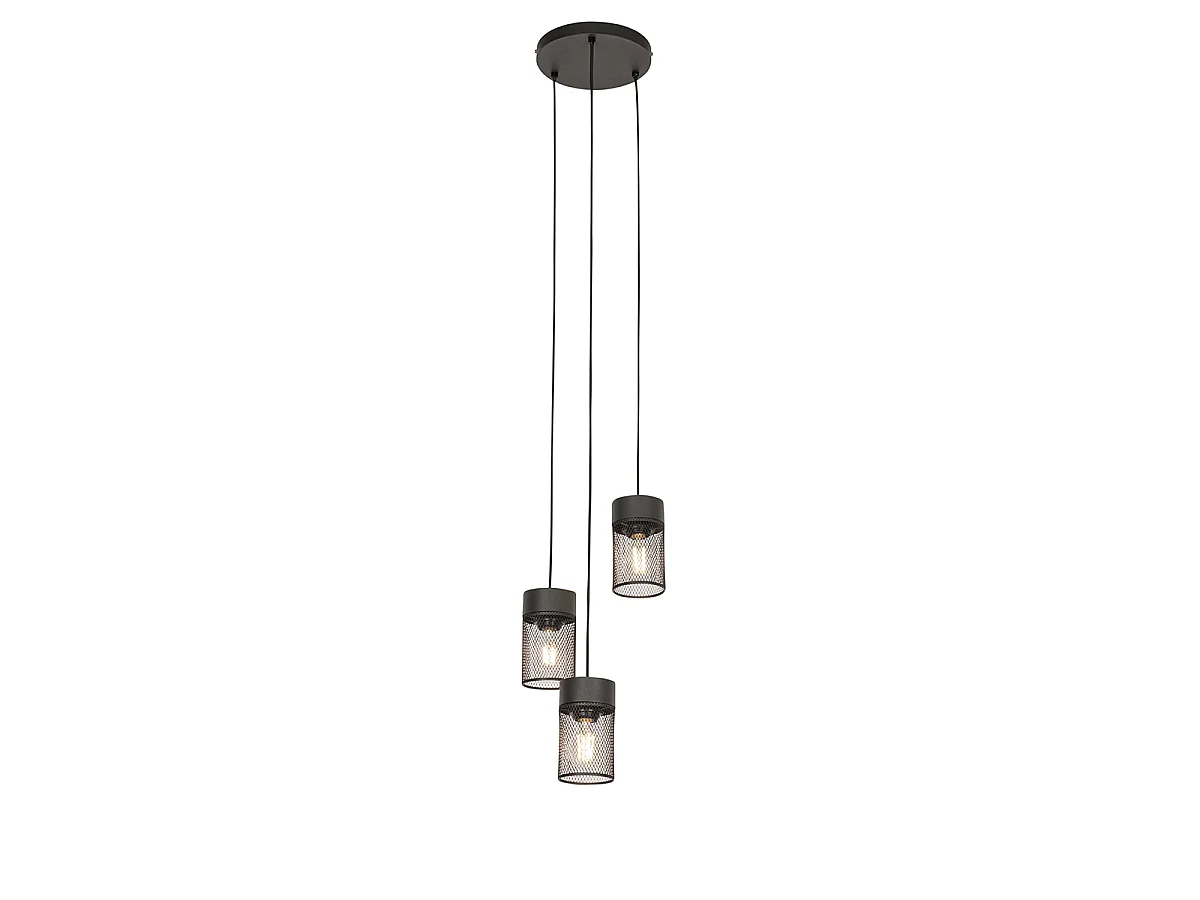 Suspension industrielle noire 3 lumières - Jim