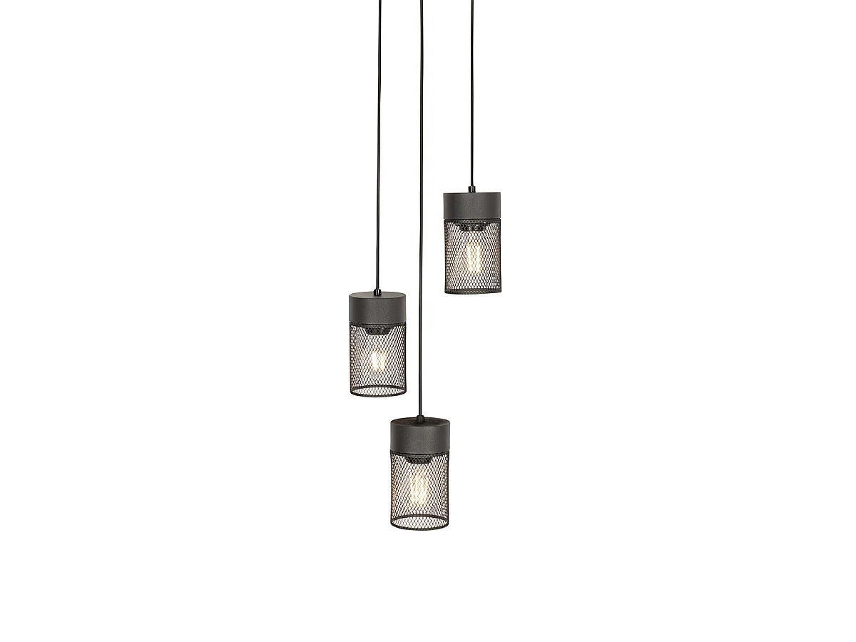 Suspension industrielle noire 3 lumières - Jim