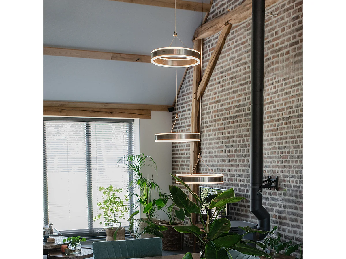 Lampe à suspension ronde en acier avec LED dimmable en 3 étapes 3 lumières - Lyani