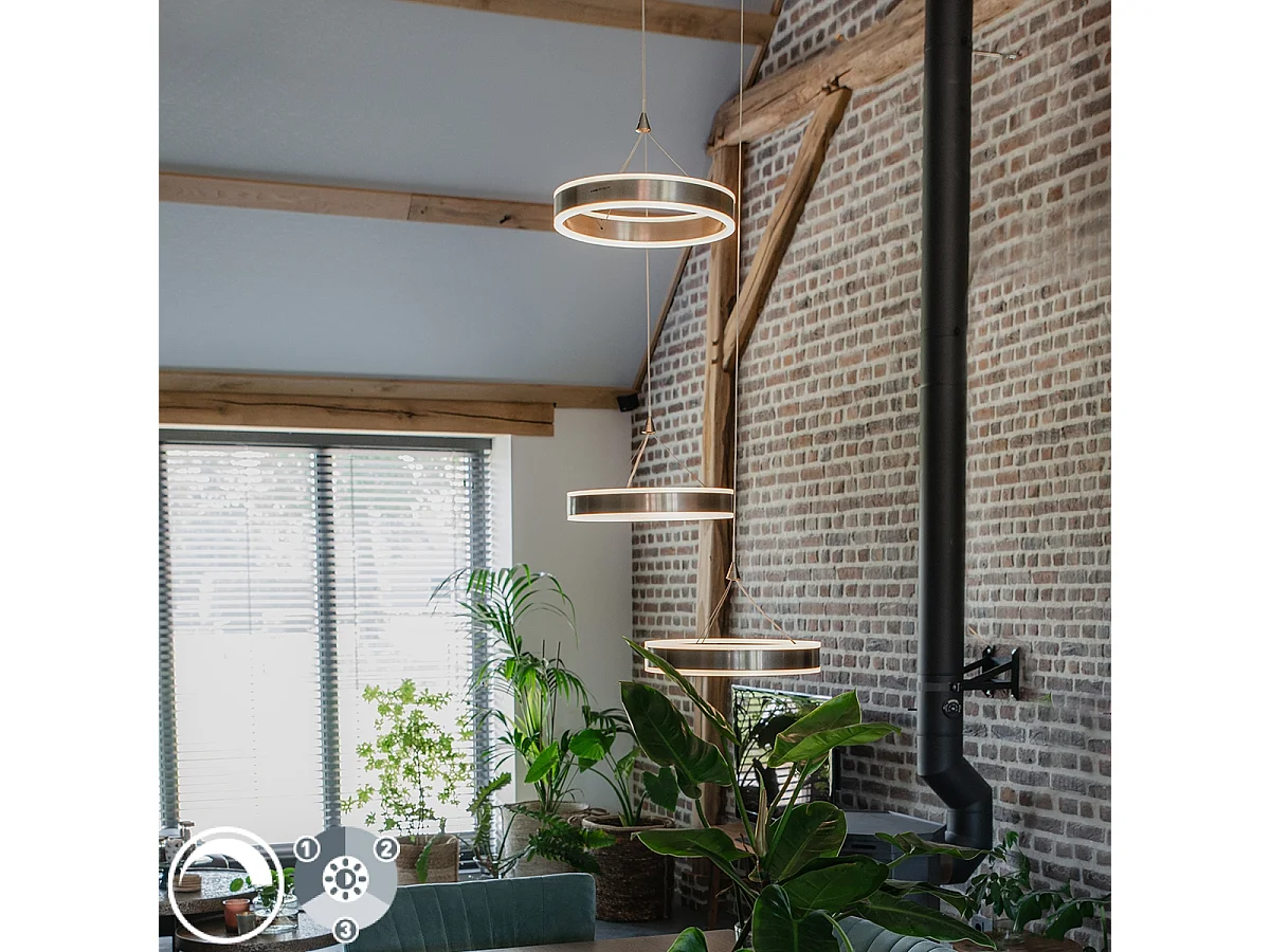 Lampe à suspension ronde en acier avec LED dimmable en 3 étapes 3 lumières - Lyani