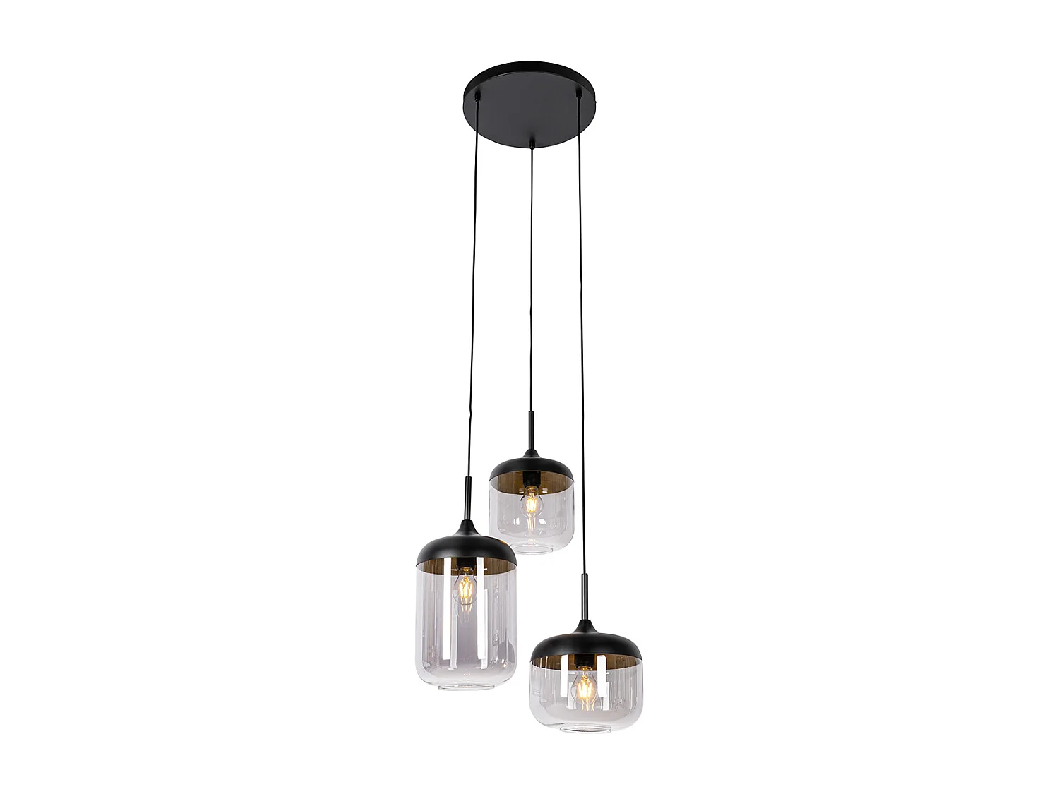 Lampe à suspension noire avec verre doré et fumé 3 lumières ronde - Kyan