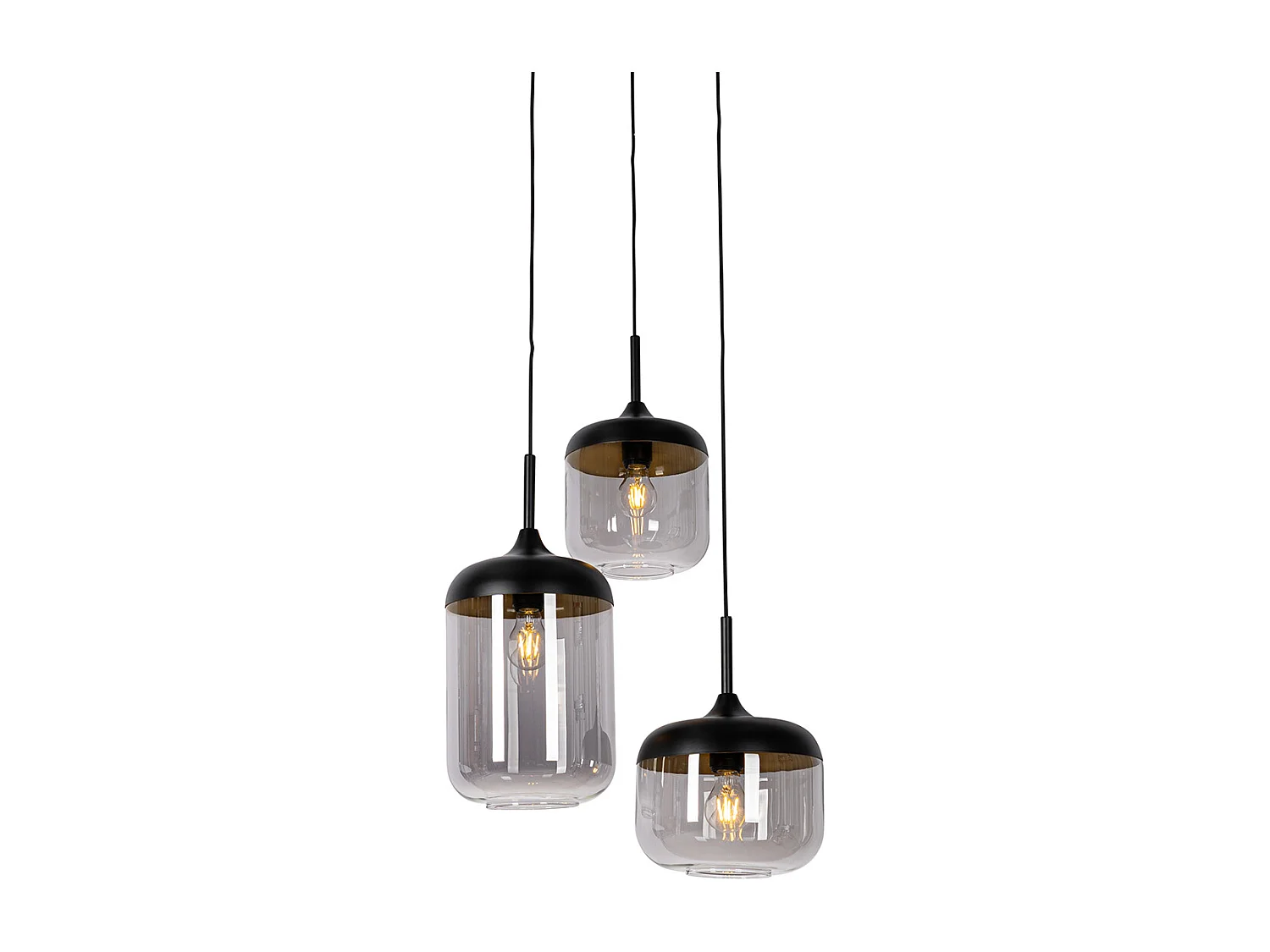 Lampe à suspension noire avec verre doré et fumé 3 lumières ronde - Kyan