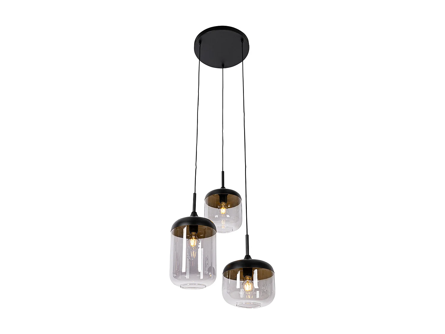 Lampe à suspension noire avec verre doré et fumé 3 lumières ronde - Kyan