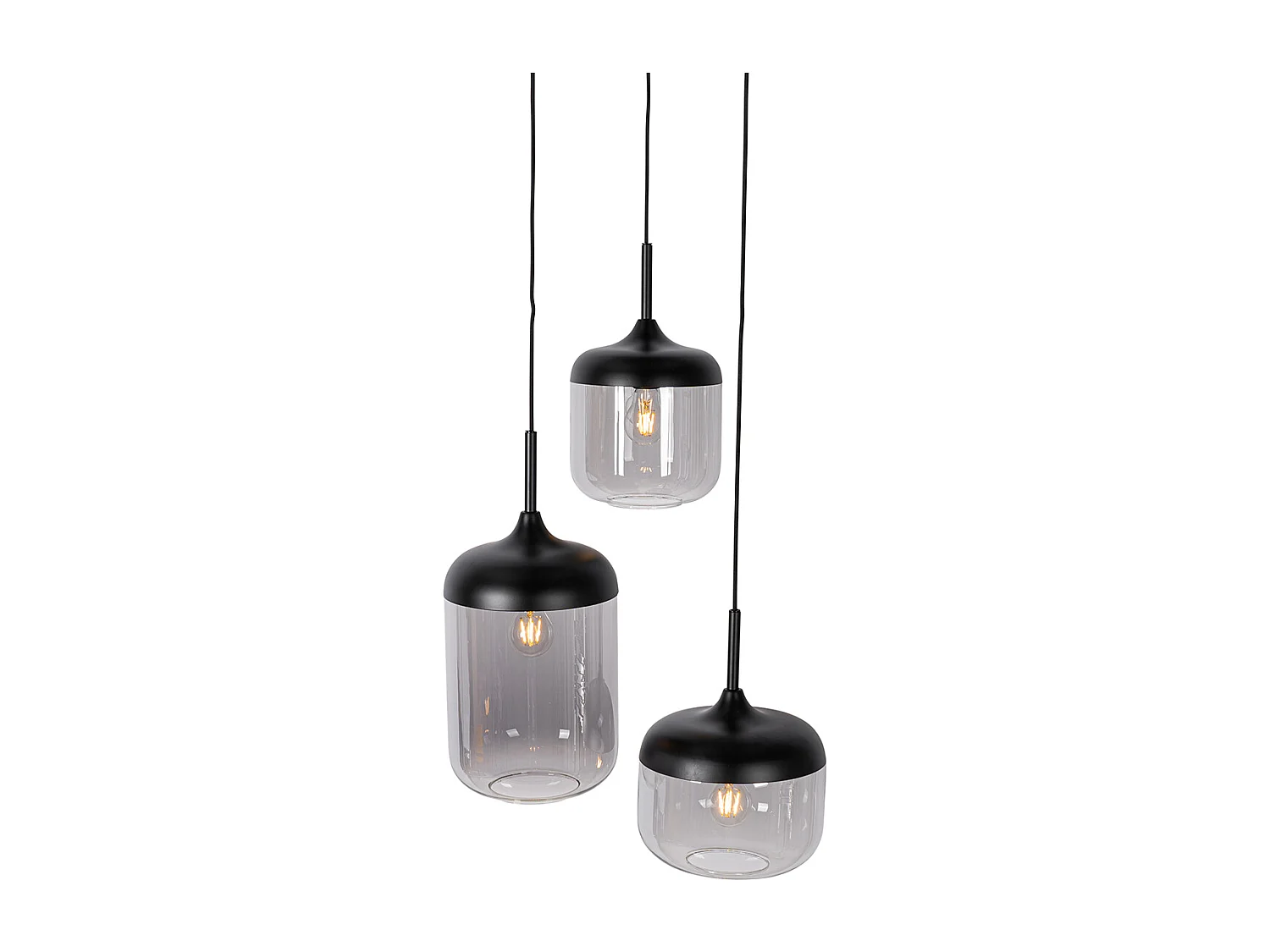Suspension noire avec or et verre fumé 3 lumières ronde - Kyan